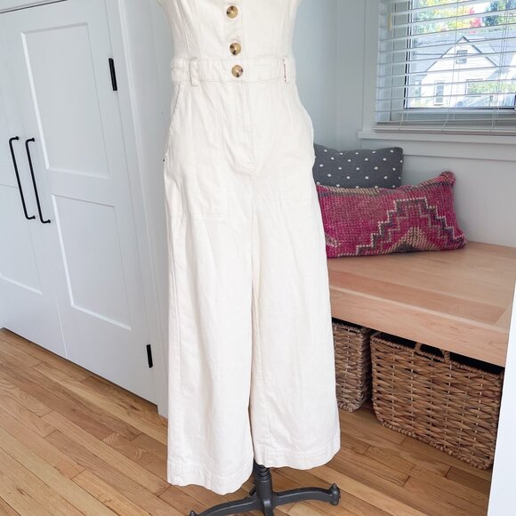 Urban Outfitters Sleeveless Corduroy Jumpsuit Medium Wide Leg Ivory - Picture 3 of 12